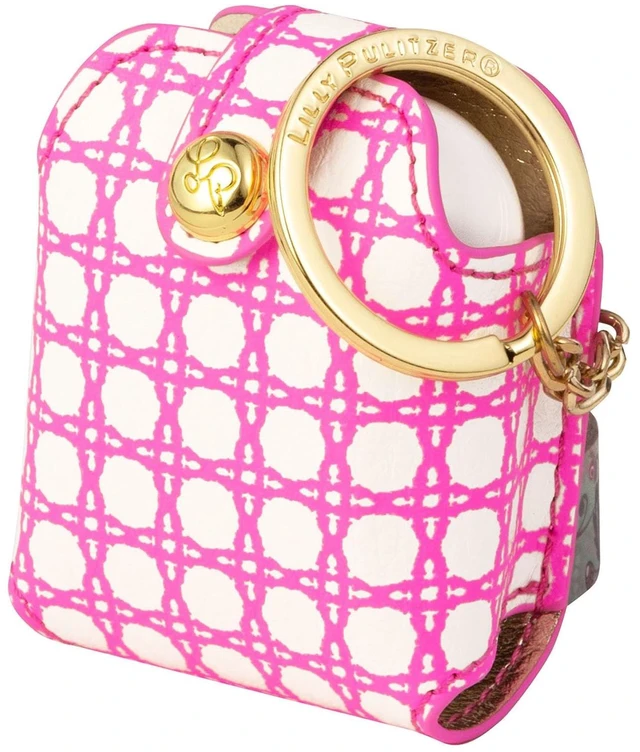 Main image of Lilly Pulitzer Leatherette AirPods Holder, Cute Keychain Case with Access to Charging Port, Havana Pink Caning
