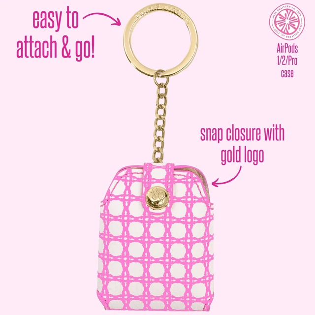 Alt view image 2 of 3 - Lilly Pulitzer Leatherette AirPods Holder, Cute Keychain Case with Access to Charging Port, Havana Pink Caning