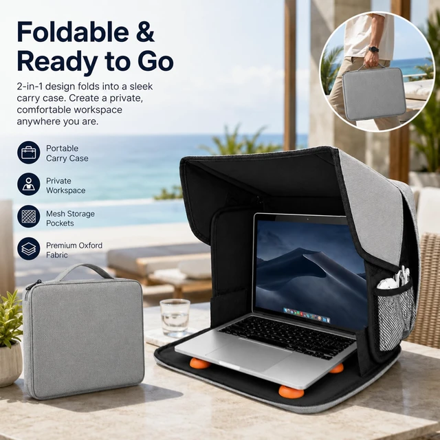 Alt view image 3 of 5 - Laptop Sun Shade for 13-16 Inch Devices with 4 Anti-Slip Support Feet