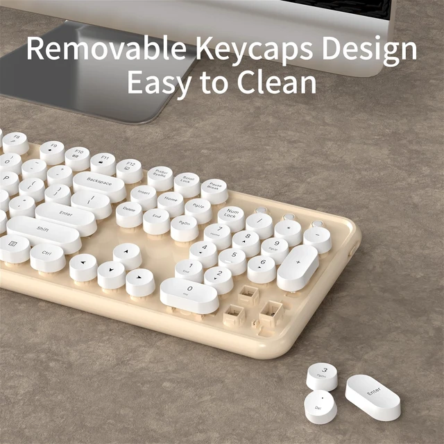 Alt view image 5 of 5 - KEQTFT Cute Colorful Wireless Bluetooth Keyboard, White Milk Tea
