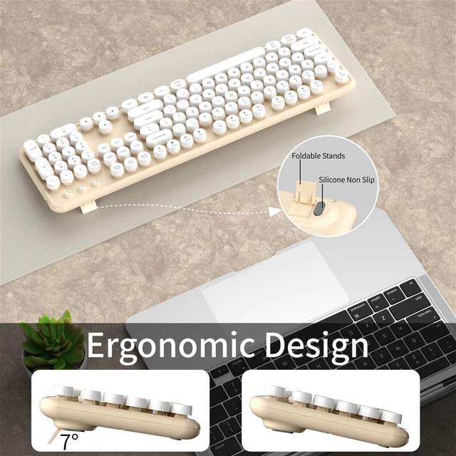 Alt view image 4 of 5 - KEQTFT Cute Colorful Wireless Bluetooth Keyboard, White Milk Tea