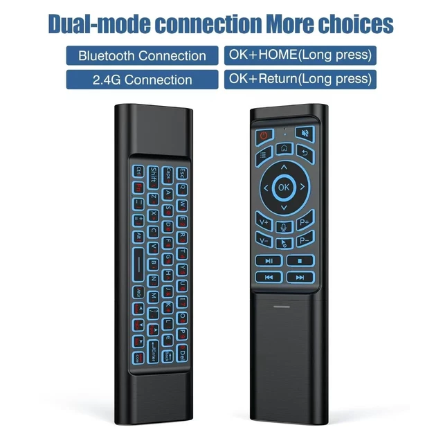 Alt view image 3 of 5 - Mini Air Mouse Remote Keyboard - 7-Color Backlit, Bluetooth & 2.4G Dual-Mode,Android Box, PC, Windows ^^ AAA Battery Powered (NOT Included)