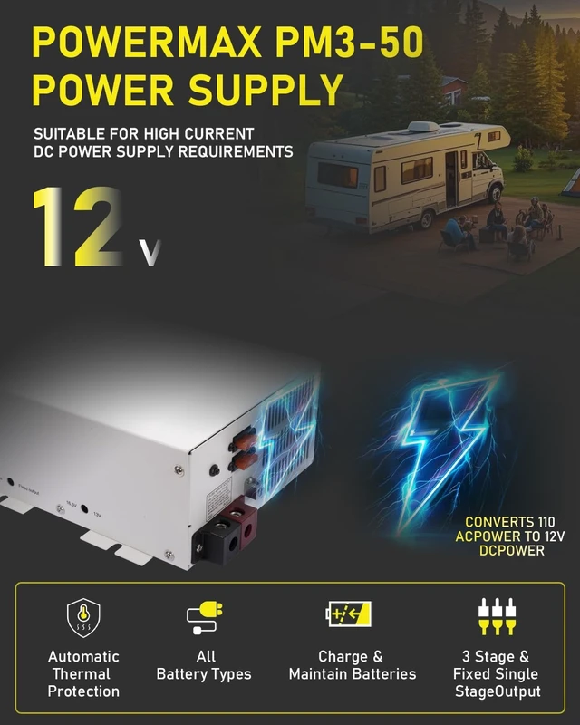 Alt view image 2 of 5 - Maureen Powermax PM3-50 Power Supply Advanced Converter Technology 3-Stage Charger,13V DC and 16.5V DC,40A mp 32V Use Littel Fuse Type287