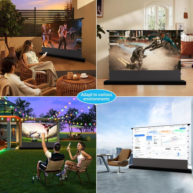 Alt view image 4 of 5 - Motorized Floor Rising Projector Screen for Long/Standerd Throw Projector,Movie Screen for Home Theater,Motorized Projector Screen 4K/8K Ultra HD Active 3D (100)