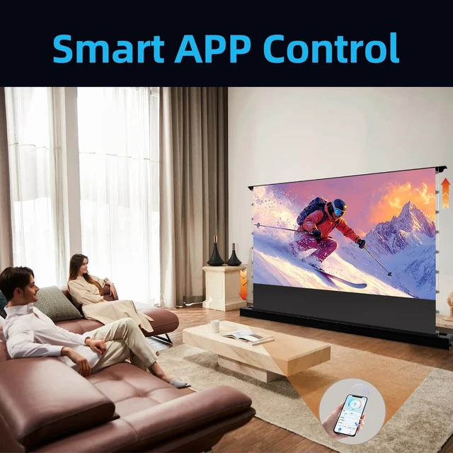 Alt view image 2 of 5 - Motorized Floor Rising Projector Screen for Long/Standerd Throw Projector,Movie Screen for Home Theater,Motorized Projector Screen 4K/8K Ultra HD Active 3D (100)