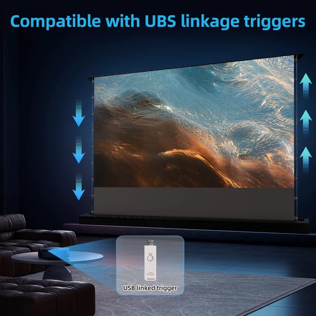 Alt view image 3 of 5 - Motorized Floor Rising Projector Screen for Long/Standerd Throw Projector,Movie Screen for Home Theater,Motorized Projector Screen 4K/8K Ultra HD Active 3D (100)