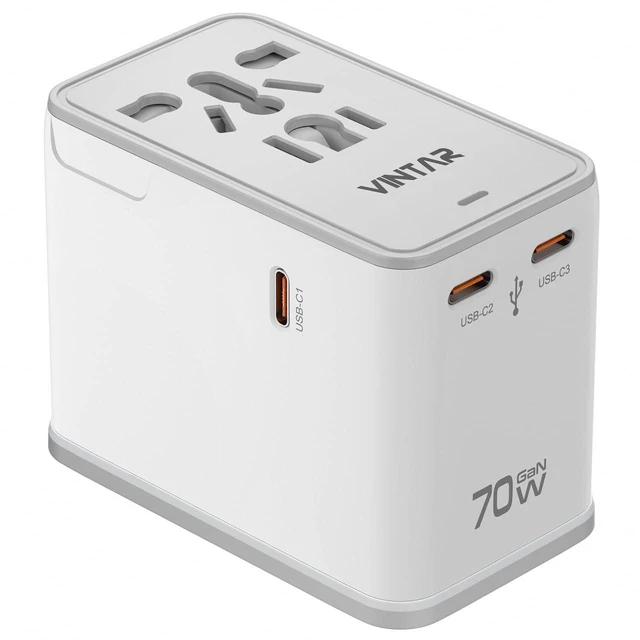 Main image of VINTAR Universal Travel Adapter 70W GaN, 5-in-1 with 3USB-C PD & 1USB-A QC