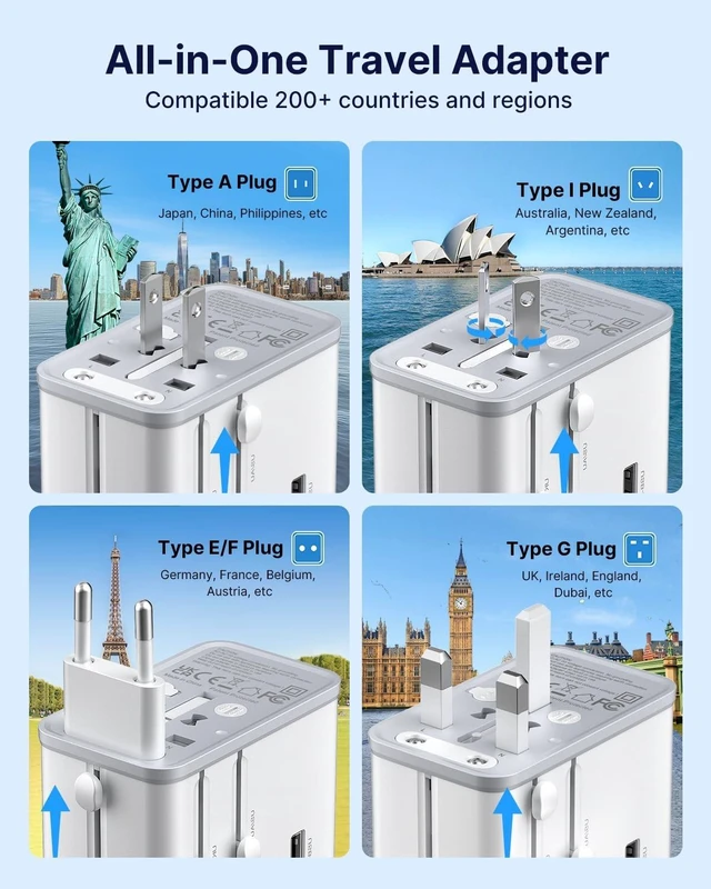 Alt view image 3 of 5 - VINTAR Universal Travel Adapter 70W GaN, 5-in-1 with 3USB-C PD & 1USB-A QC