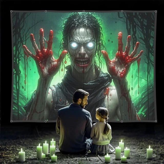 Alt view image 3 of 5 - Holographic Rear Projector Screen for Halloween - 50" x 89" Double Sided Projection Screens Window Display Movie Night for Hang Wall Mounting Indoor Outdoor Ghost Video Effects