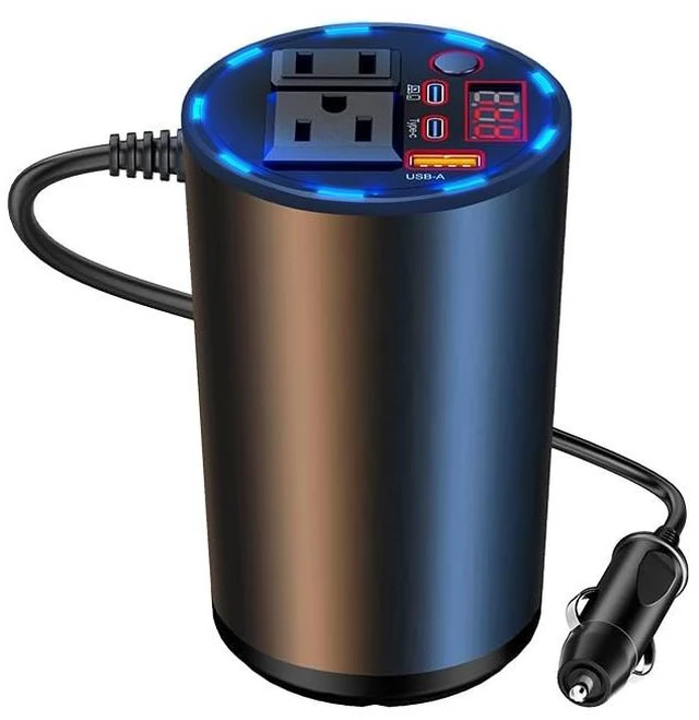 Main image of 200W Car Power Inverter, Cup Holder 12V DC to 110V AC Car Plug Adapter Outlet Converter with AC Outlets and USB Ports, PD/QC Fast Charging, Power Inverter for Vehicles, Phone, Laptop, Road Trip