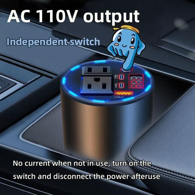 Alt view image 4 of 5 - 200W Car Power Inverter, Cup Holder 12V DC to 110V AC Car Plug Adapter Outlet Converter with AC Outlets and USB Ports, PD/QC Fast Charging, Power Inverter for Vehicles, Phone, Laptop, Road Trip