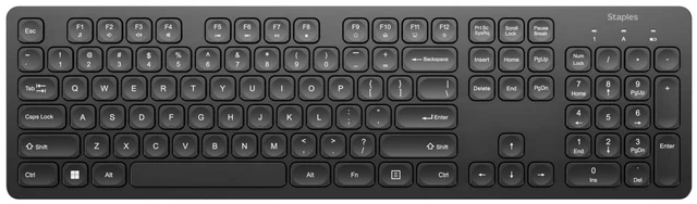 Main image of Staples TECH Slim Wireless Keyboard, FullSize 104Key, Quiet Scissor Keys, USB Receiver, Black