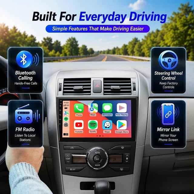 Alt view image 5 of 5 - Car Stereo for Toyota Corolla 2009-2013, Wireless CarPlay & Android Auto