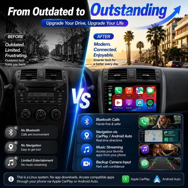 Alt view image 4 of 5 - Car Stereo for Toyota Corolla 2009-2013, Wireless CarPlay & Android Auto