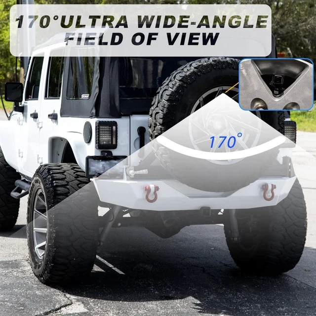Alt view image 3 of 5 - WASTOREEL Car Backup Camera Reverse Rear View Spare Tire Mount Camera Kit Compatible with Jeep Wrangler JK 2007-2018 W/Wire Adapter Waterproof Wide Angle Guidelines
