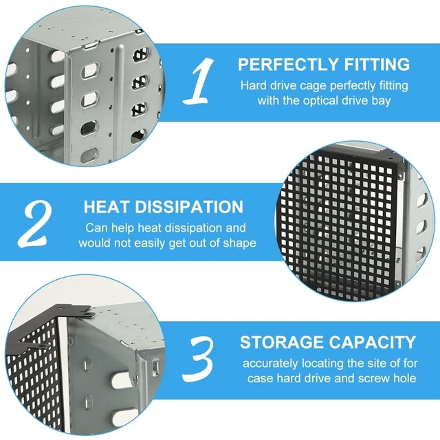 Alt view image 5 of 5 - Hard Drive Cage 5.25 Inch to 5X 3.5 Inch, Stainless Steel HDD Enclosure with 12cm Cooling Fan, Internal Hard Drive Rack for PC Case CD-ROM Slot Expansion