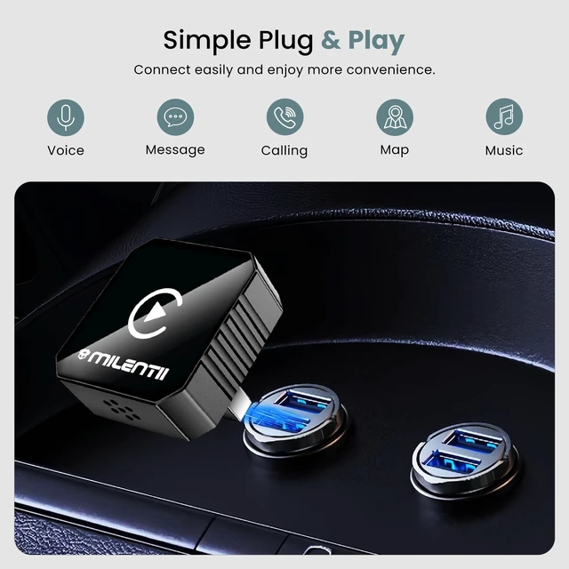 Alt view image 4 of 5 - MILENTII Wireless CarPlay Adapter for iPhone 6+ & Android Auto, 2-in-1 CarPlay Wireless Adapter with Bluetooth 5.0, 2.4/5.8GHz WiFi, USB-A & USB-C, Plug & Play, Auto Reconnect, Black
