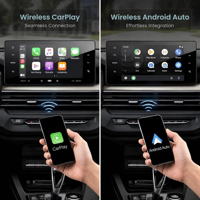 Alt view image 5 of 5 - MILENTII Wireless CarPlay Adapter for iPhone 6+ & Android Auto, 2-in-1 CarPlay Wireless Adapter with Bluetooth 5.0, 2.4/5.8GHz WiFi, USB-A & USB-C, Plug & Play, Auto Reconnect, Black