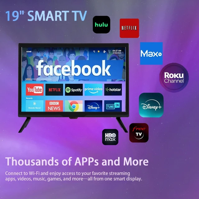 Alt view image 4 of 5 - IONETECK 19 Inch Small Smart TV HD 900P LED, Flat Screen Smart Television with ATSC Tuner/HDMI/USB/AV for Kitchen, RV, Camper, Home & Bedroom or On-The-Go Entertainment