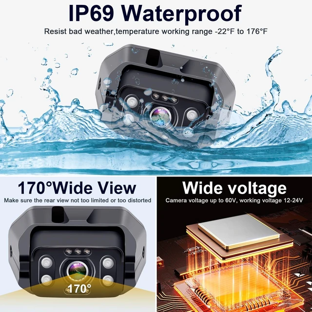 Alt view image 5 of 5 - FHD 1080P Digital Wireless Backup Camera and 7'' DVR Monitor Support Dual/Quad Split Screen for Trailers,Trucks,RVs,5th Wheels Highway Observation System IP69K Waterproof Guide Lines On/Off