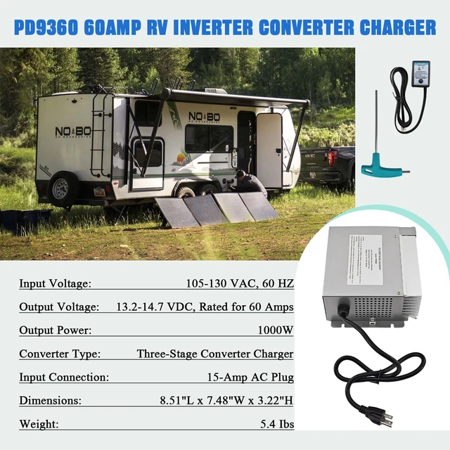 Alt view image 2 of 5 - PD9360 RV Converter Charger 60 Amp 1000W, 120V AC to 12V DC RV Power Converter, Built-in Charge Wizard, Compatible with 9300 Series, AGM Lithium LiFePO4 Lead Acid Battery Charger for RV Camper Trailer