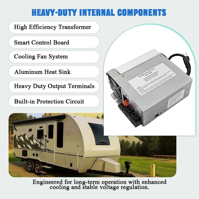 Alt view image 5 of 5 - PD9360 RV Converter Charger 60 Amp 1000W, 120V AC to 12V DC RV Power Converter, Built-in Charge Wizard, Compatible with 9300 Series, AGM Lithium LiFePO4 Lead Acid Battery Charger for RV Camper Trailer