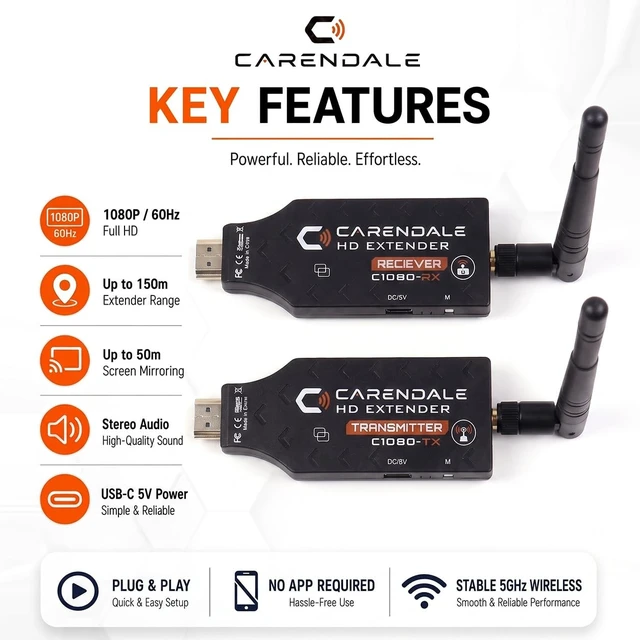 Alt view image 2 of 5 - Carendale Wireless HDMI Transmitter and Receiver, Wireless HDMI Extender