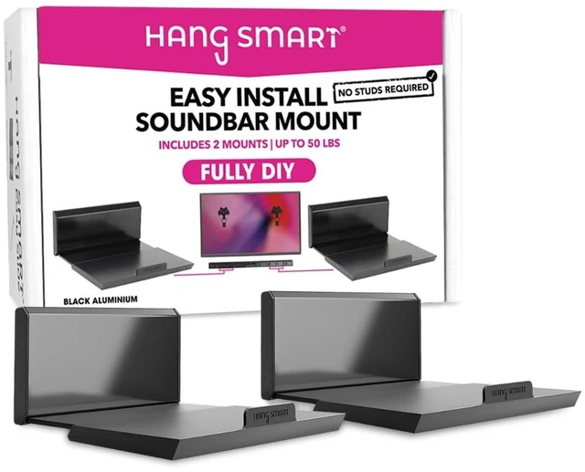 Main image of HangSmart TV Soundbar Mount NO Stud & NO Drill Easy Install, DIY Universal Sound Bar Wall Mount Bracket, Holds up to 50LBS, Adjustable fits Most Soundbars. (Black)