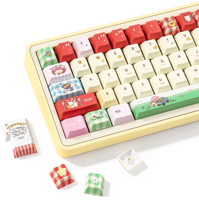 Main image of KEYFLICK PBT Farm Red Pink Keycaps Cute Key Cap 143 Keys for Cherry MX
