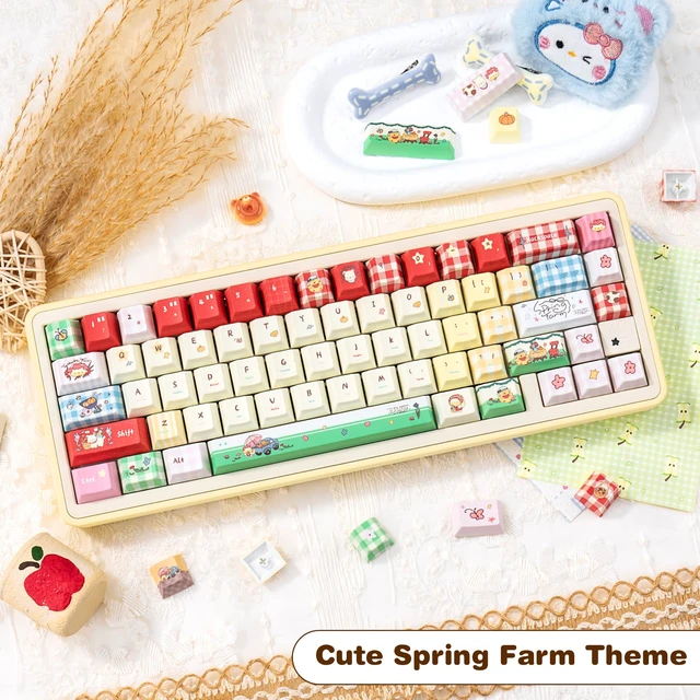 Alt view image 2 of 5 - KEYFLICK PBT Farm Red Pink Keycaps Cute Key Cap 143 Keys for Cherry MX