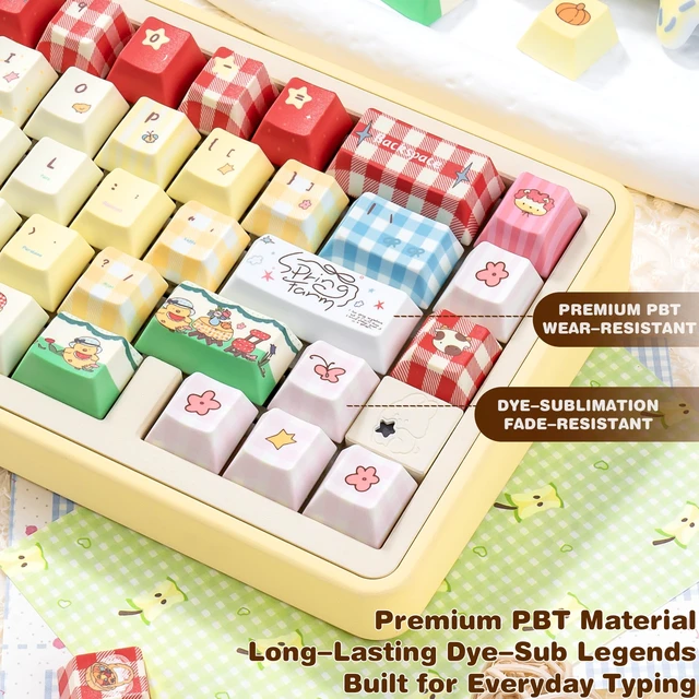 Alt view image 3 of 5 - KEYFLICK PBT Farm Red Pink Keycaps Cute Key Cap 143 Keys for Cherry MX