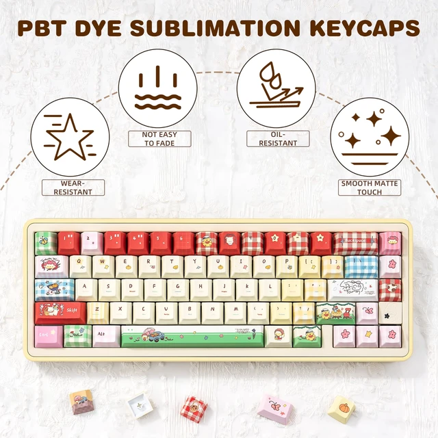 Alt view image 5 of 5 - KEYFLICK PBT Farm Red Pink Keycaps Cute Key Cap 143 Keys for Cherry MX