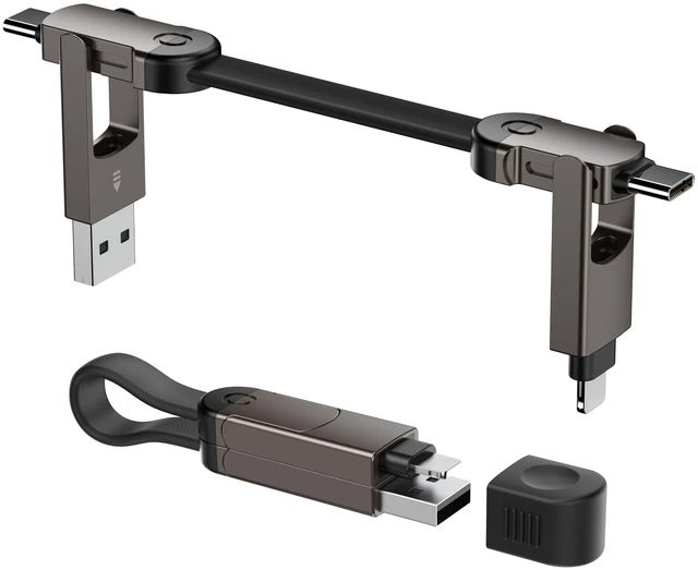 Main image of 6-in-1 Keychain Charging Cable,60W Fast Charging Multi Charging Cable with USB-A,USB-C,L & Micro USB Connectors,Travel Essentials for Cruise Vacation, Camping, iPhone 18 Pro/Duo/17-12,Samsung,iP