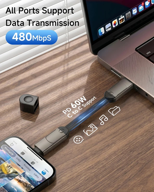 Alt view image 4 of 5 - 6-in-1 Keychain Charging Cable,60W Fast Charging Multi Charging Cable with USB-A,USB-C,L & Micro USB Connectors,Travel Essentials for Cruise Vacation, Camping, iPhone 18 Pro/Duo/17-12,Samsung,iP