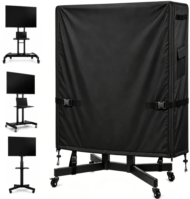 Main image of Outdoor TV Cart Cover, 55L 15.7W 57H, Fits Most 5560 Inch Rolling TV Stands, Heavy Duty Waterproof Oxford Cover with Dual Waterproof Zippers, 4 Windproof Buckle Straps & Drawstring