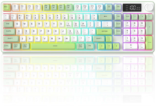 Main image of KimHong Wireless Keyboard, Quiet Keyboard for Work, Creamy Keyboard with Number Pad, RGB Gaming Keyboard, Tri-Mode BT5.0/2.4GHz/USB-C, 98 Keys, for PC, Mac, Gaming Console