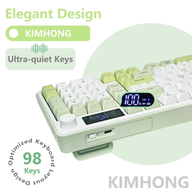 Alt view image 2 of 5 - KimHong Wireless Keyboard, Quiet Keyboard for Work, Creamy Keyboard with Number Pad, RGB Gaming Keyboard, Tri-Mode BT5.0/2.4GHz/USB-C, 98 Keys, for PC, Mac, Gaming Console