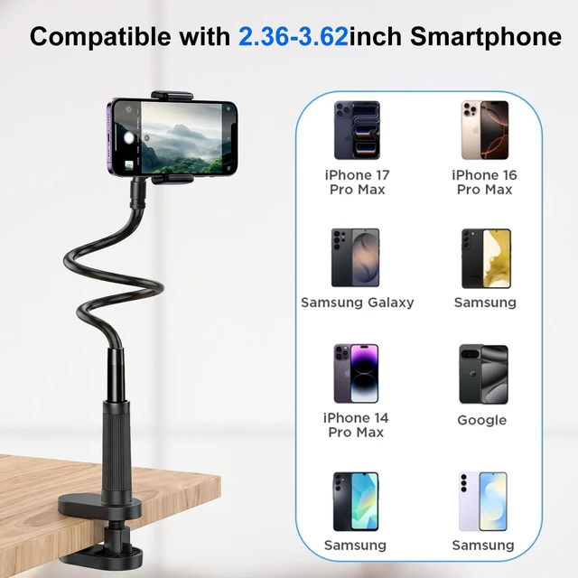 Alt view image 3 of 5 - Webcam Stand Camera Desk Mount with Phone Holder for Logitech C922 GoPro