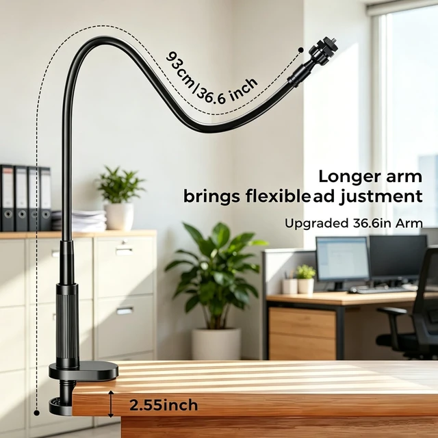 Alt view image 4 of 5 - Webcam Stand Camera Desk Mount with Phone Holder for Logitech C922 GoPro