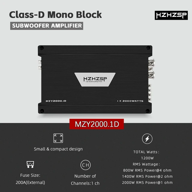 Alt view image 2 of 5 - HZHZSP 2000W RMS Class D Monoblock Car Subwoofer Amplifier, 1 Ohm Stable