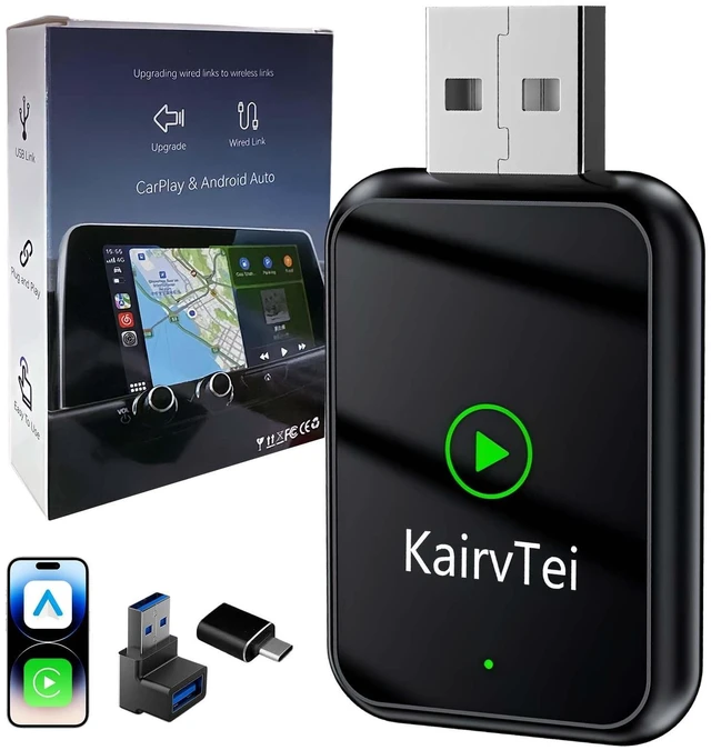 Main image of KairvTei Wireless CarPlay Adapter for Apple iPhone & Android,Multi-User Seamless Connection for Upgrade Wired to Wireless CarPlay Auto, No Latency for iOS 10+ Android 11+ to Screen w/USB