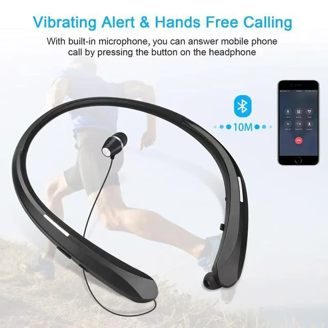 Alt view image 4 of 5 - MZQYRVK Neckband Bluetooth Headphones, Auto Retractable Earbuds, 20H Playtime, CVC Noise Cancelling, IPX4 Sweatproof, Vibration Alert, Wireless Headset for Sports Work