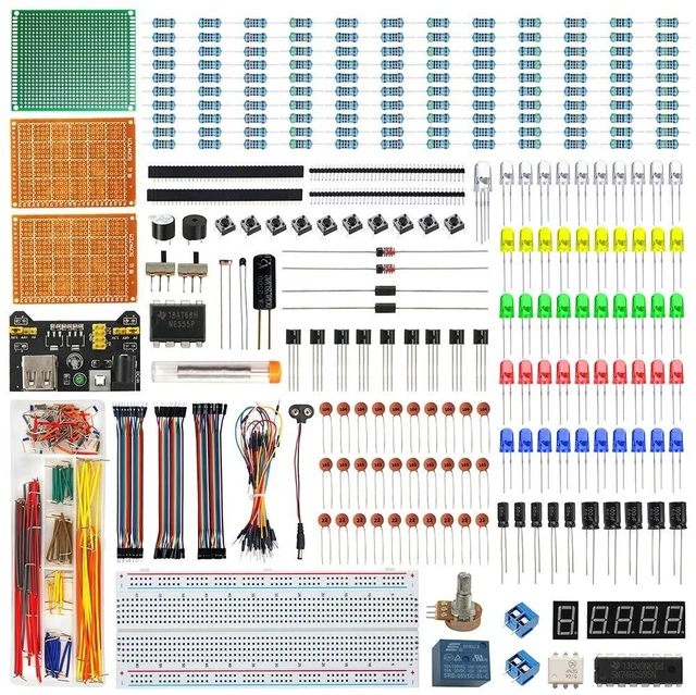 Main image of WayinTop Electronics Component Fun Kit w/E-Book, Upgraded Electronic Starter Kit with Breadboard, Jumper Wires, PCB Soldering Kit, LEDs & Resistor Kit for Arduino, Raspberry Pi, ESP32, ESP8266
