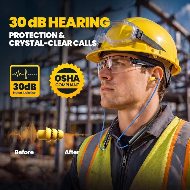 Alt view image 2 of 5 - Next-Gen Bluetooth 6.0 Earplug Headphones for Work, 30dB Hearing Protection