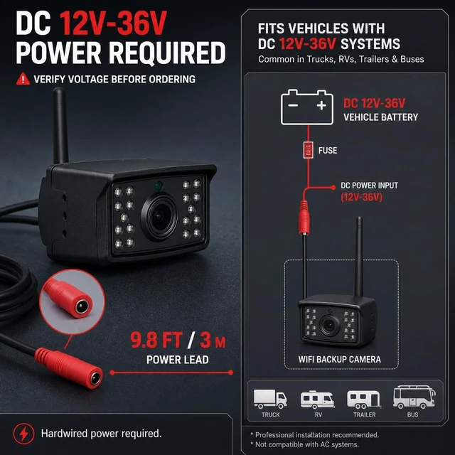 Alt view image 3 of 5 - WiFi Backup Camera for iOS Android, 12V-36V Rear Camera with 18 LEDs