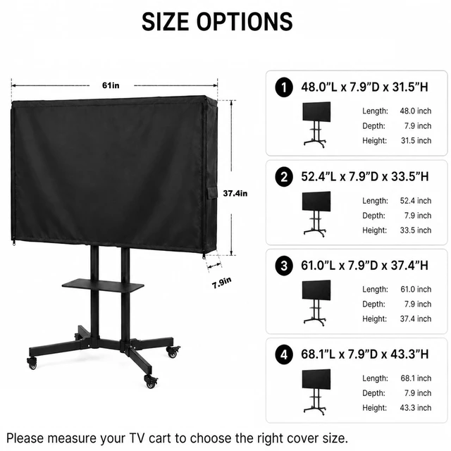 Alt view image 2 of 5 - Black Waterproof Mobile TV Cart Cover Dustproof Outdoor Protector Fit 55-65 Inch Rolling Television Stand