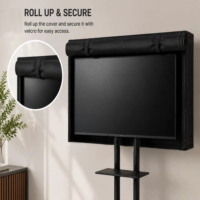 Alt view image 4 of 5 - Black Waterproof Mobile TV Cart Cover Dustproof Outdoor Protector Fit 55-65 Inch Rolling Television Stand
