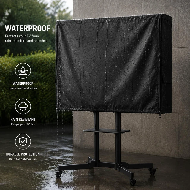 Alt view image 5 of 5 - Black Waterproof Mobile TV Cart Cover Dustproof Outdoor Protector Fit 55-65 Inch Rolling Television Stand