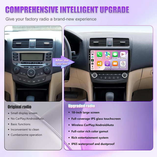Alt view image 4 of 5 - Car Stereo Radio for Honda Accord 7th 2003-2007 with Wireless CarPlay Android Auto ^^ 10.2-inch IPS HD Touchscreen, 2+64G Storage, 5G-WiFi6 Airplay FM AM SWC, 1080P Backup Camera