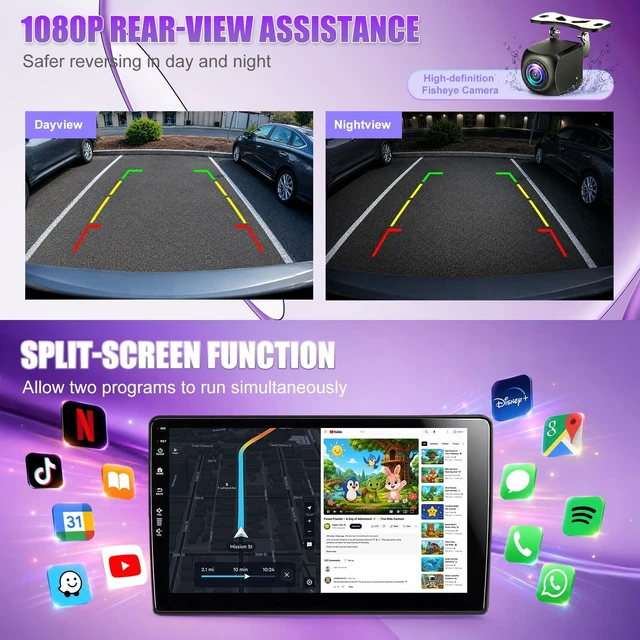Alt view image 5 of 5 - Car Stereo Radio for Honda Accord 7th 2003-2007 with Wireless CarPlay Android Auto ^^ 10.2-inch IPS HD Touchscreen, 2+64G Storage, 5G-WiFi6 Airplay FM AM SWC, 1080P Backup Camera